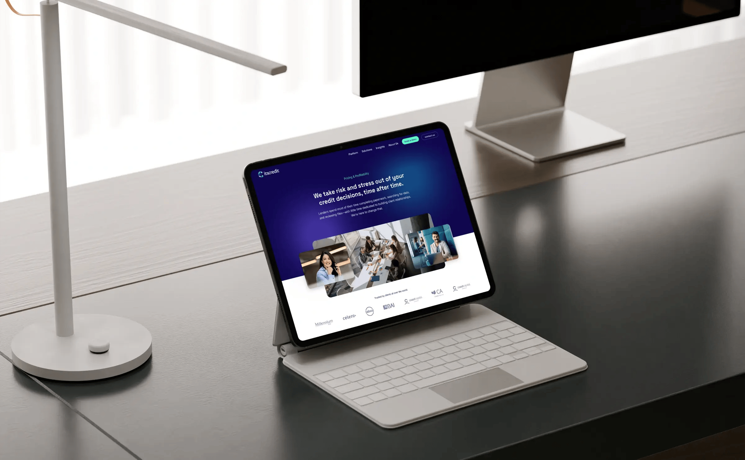 Tablet with a keyboard on the desk